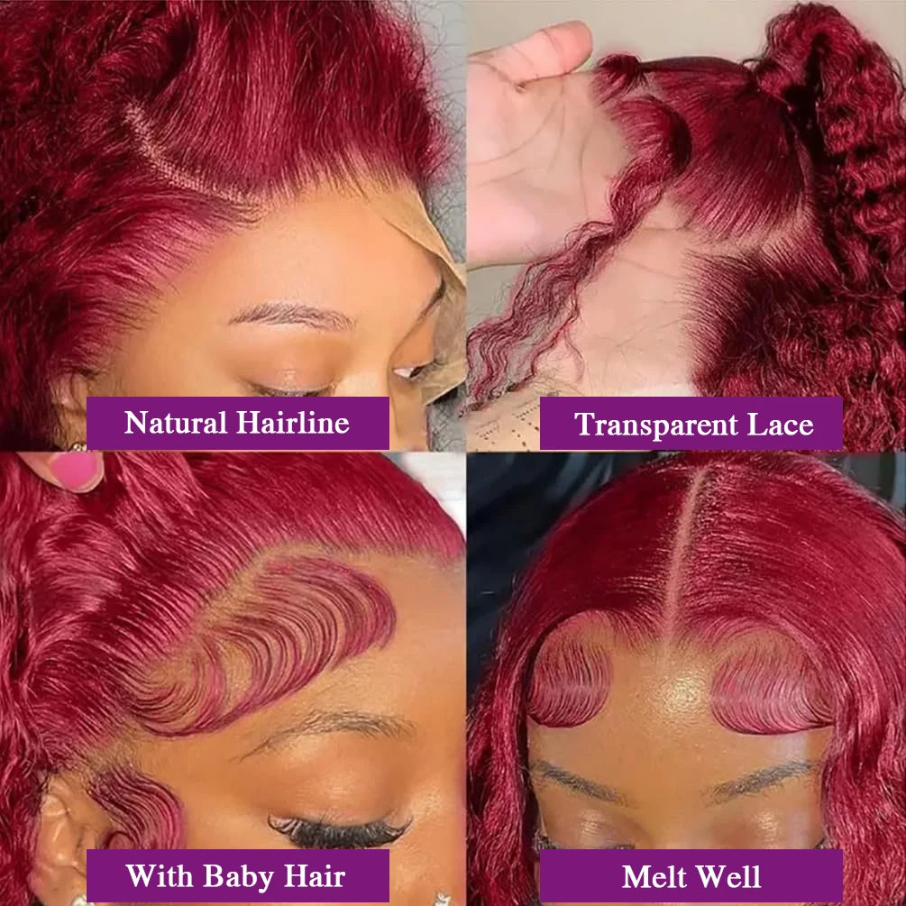 13X4 HD Lace Frontal Wig 99J Burgundy Deep Wave