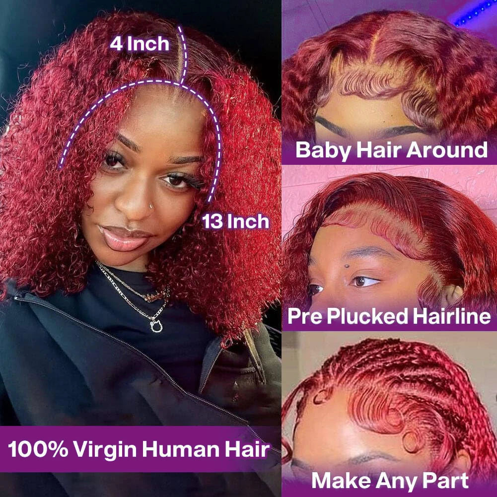 13X4 HD Lace Frontal Wig 99J Burgundy Deep Wave