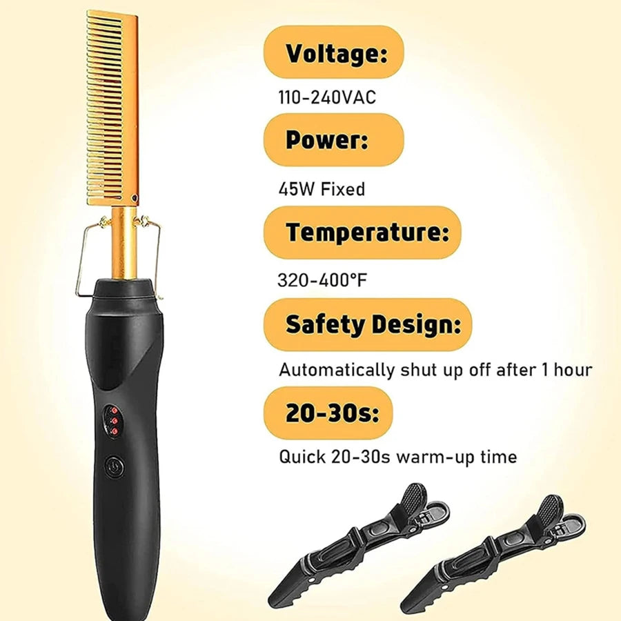Goiple Electric Hot Comb Hair Straightenerm Curling Iron for Natural Black Hair Wigs Pressing Combs with Wig Glue Hair Wax Stick