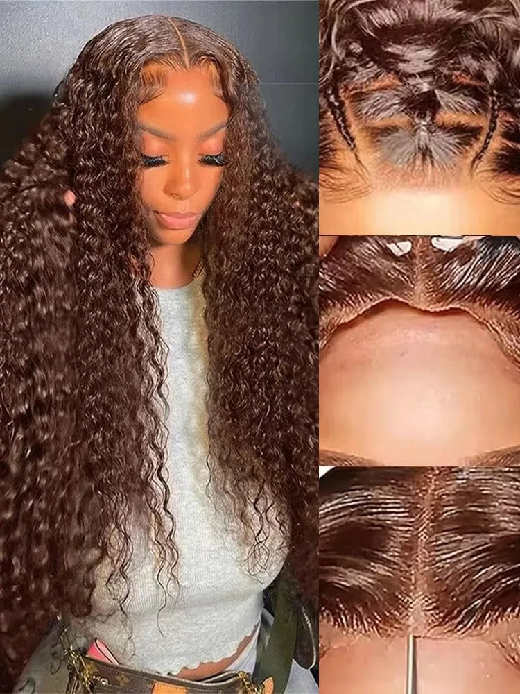 Chocolate Brown Deep Wave Human Hair Frontal 30 40 Inch