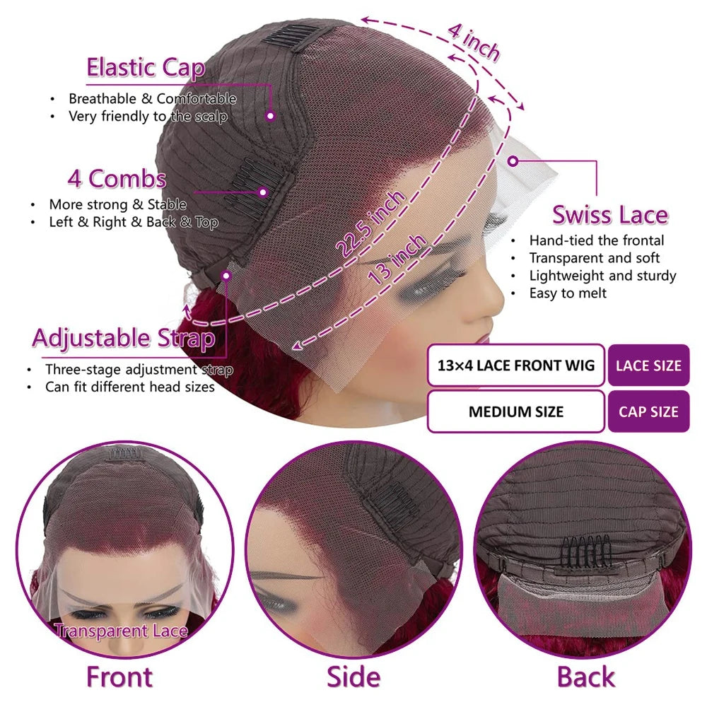 13X4 HD Lace Frontal Wig 99J Burgundy Deep Wave