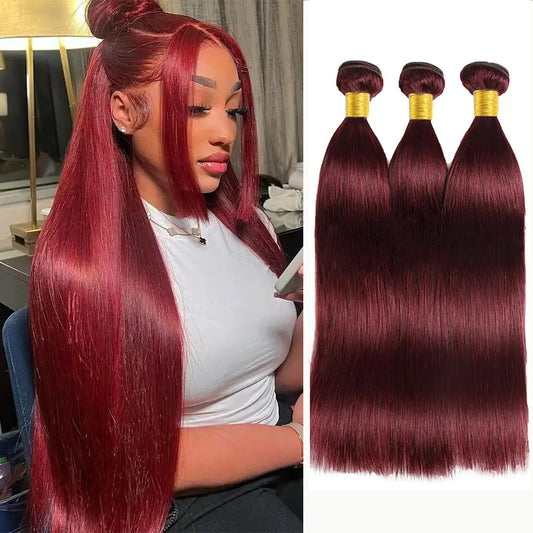 Human Hair Bundles Burgundy Straight