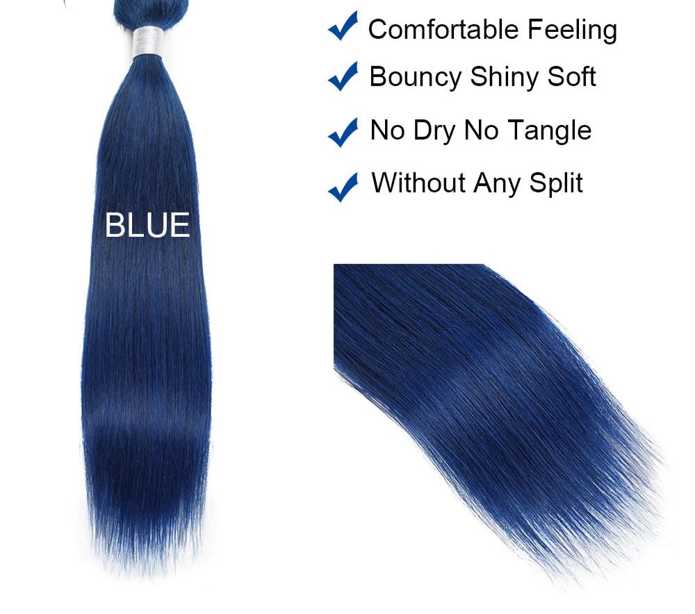 Colored Straight Human Hair Bundles, Blue Purple Orange Ginger
