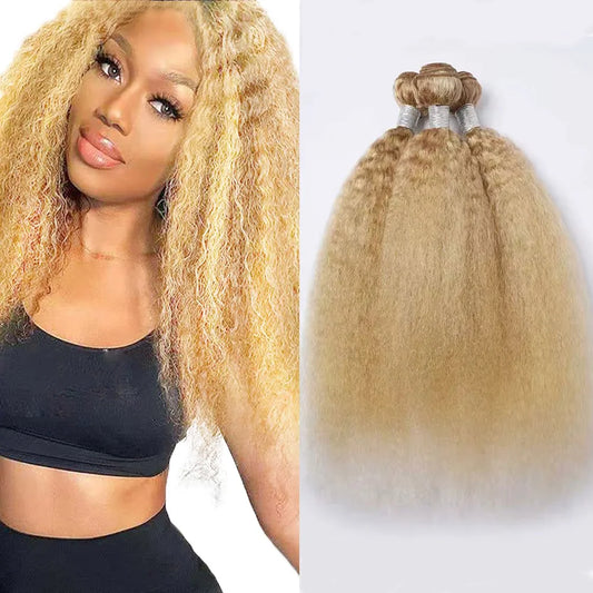 Yaki Straight Blonde Human Hair Bundles Highlight