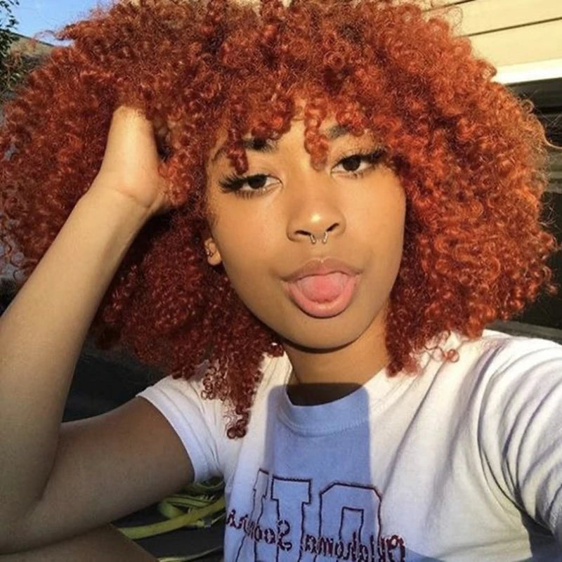 Orange Ginger curly human hair Kinky wig