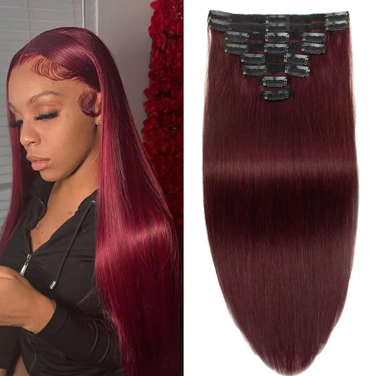 Burgundy  Straight Clip-In