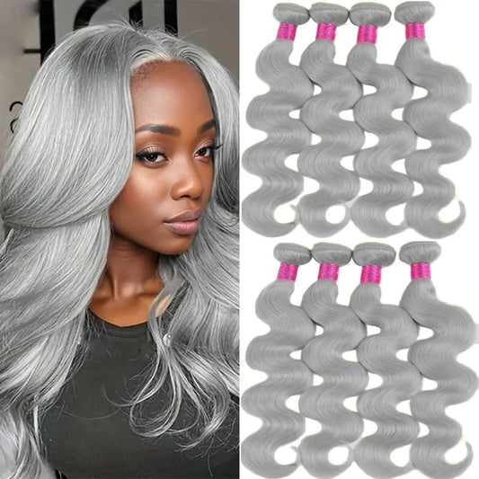 Grey 10-30Inch bundles Human Hair wavy