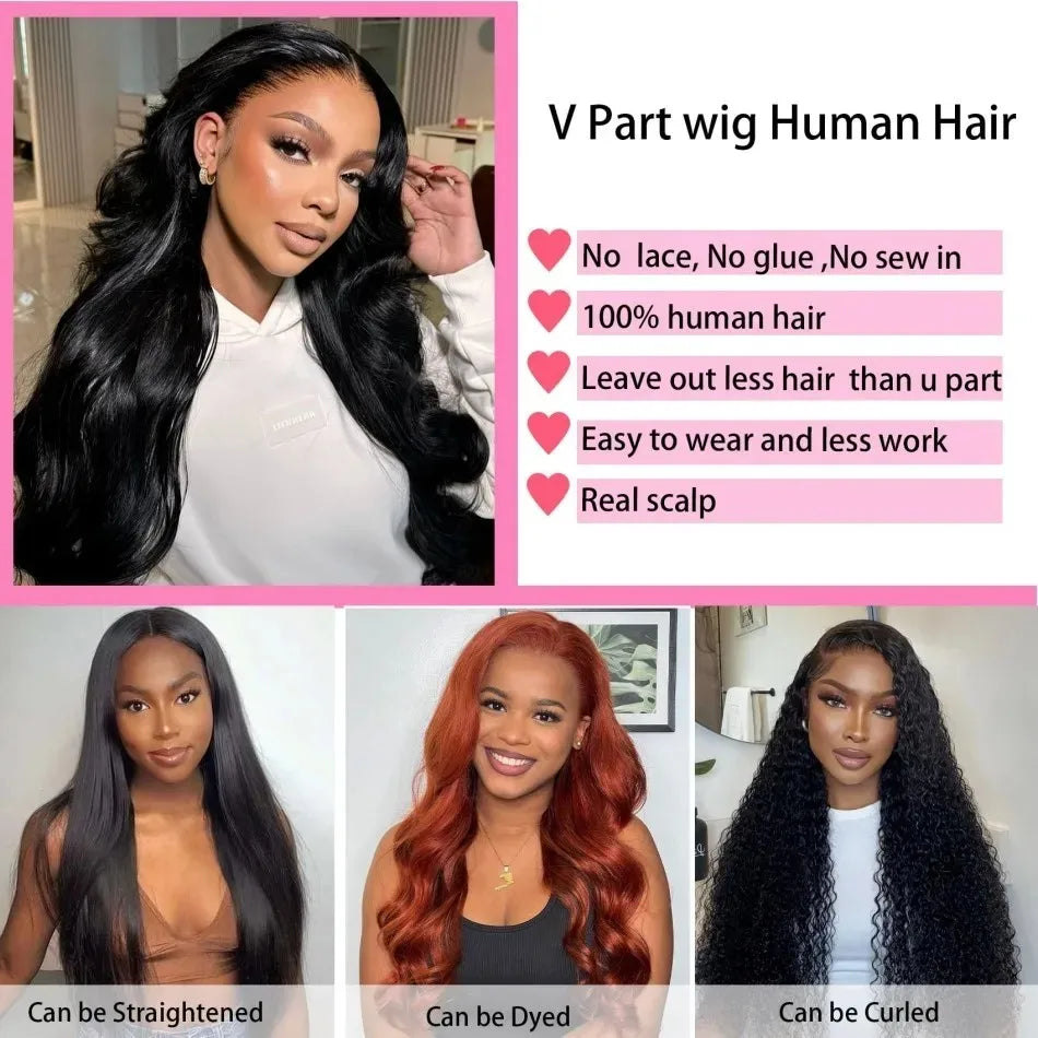 V Part Wigs Human Hair