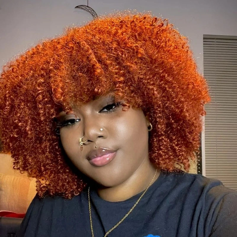 Orange Ginger curly human hair Kinky wig