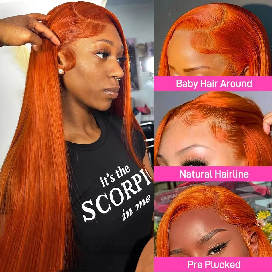 250% Ginger Orange 13x4Wigs Human Hair Bone Straight