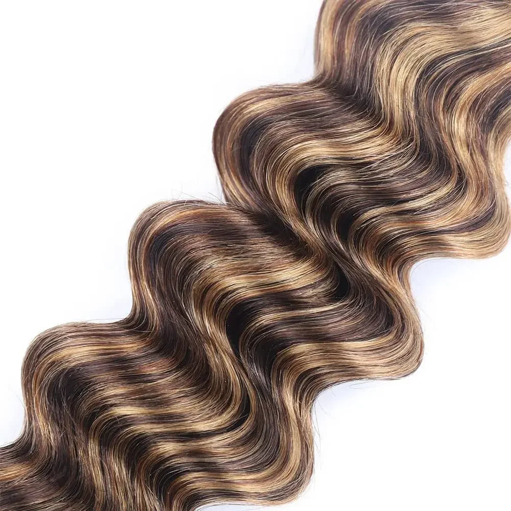 Deep Wave Highlighted Human Hair Bundles Honey Brown
