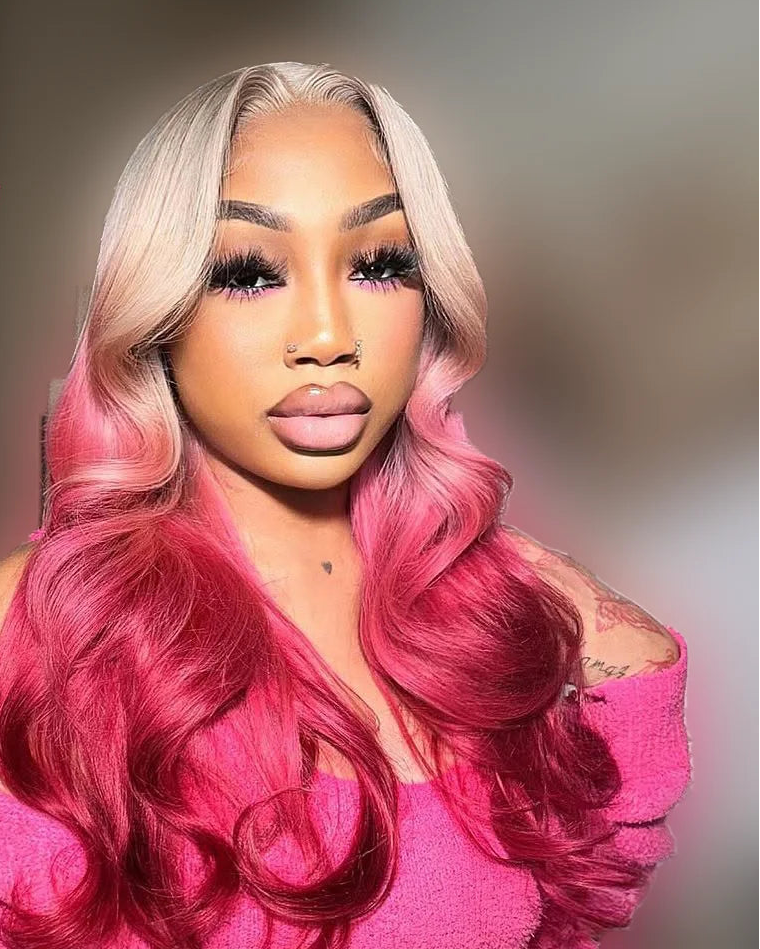 Ombre Grey Pink red Hair