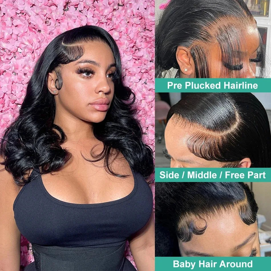 Body Wave Bob Wig Frontal 180% Density black
