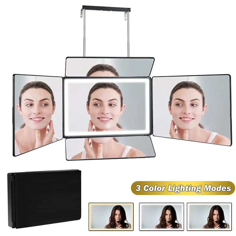 5 Way Mirror for Self Hair Cutting, 360 Mirror for Braiding, 5 Sided Barber Mirrors with Light, Makeup Mirror with Hooks