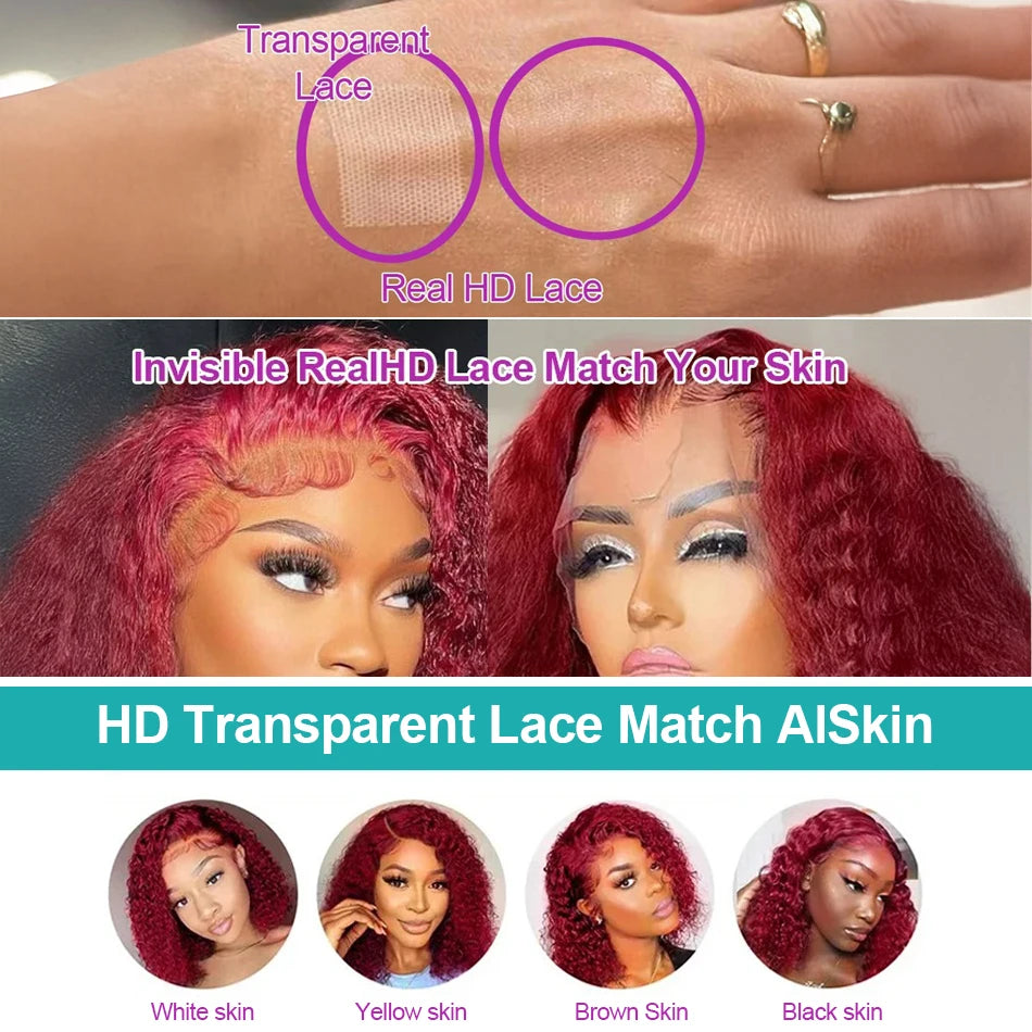 Burgundy 13x6 Hd Lace Frontal Human Hair Wig Deep Wave