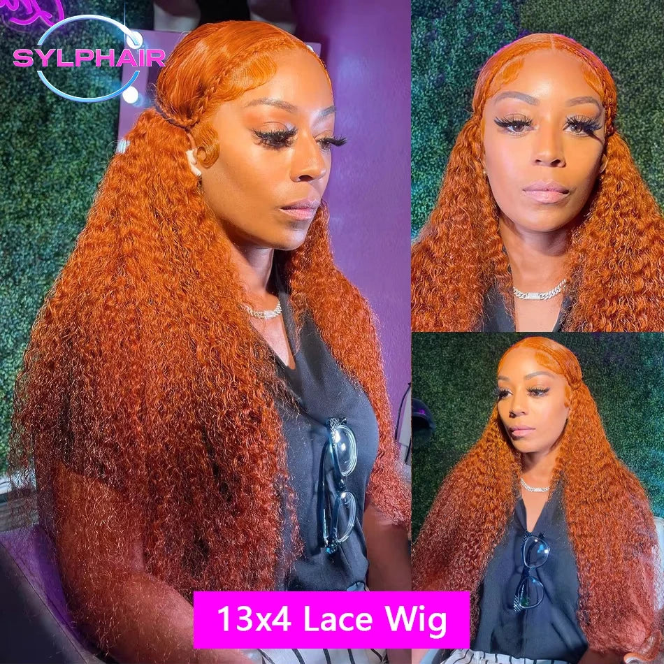 Orange Ginger Lace Front Wig Curly Human Hair