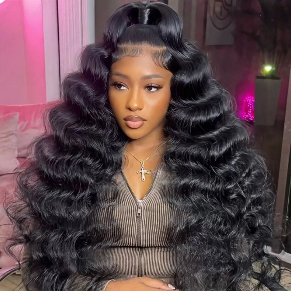 Human Hair 30 Inch Hd Transparent Lace Frontal Preplucked Black Body Wave