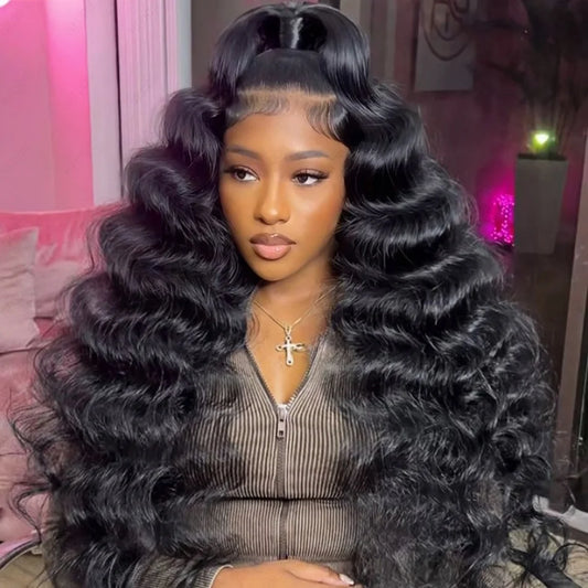 Human Hair 30 Inch Hd Transparent Lace Frontal Preplucked Black Body Wave