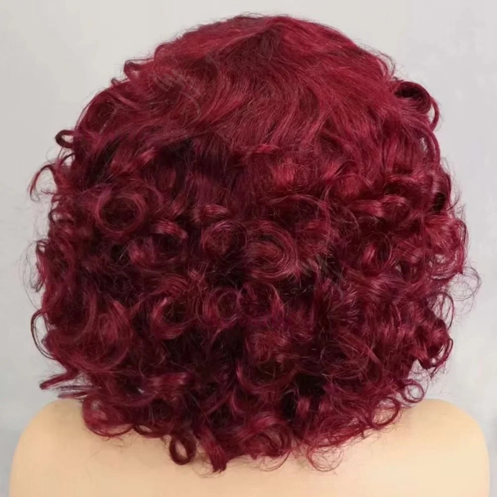 Burgundy Human Hair Wigs Bangs Afro Kinky Curly