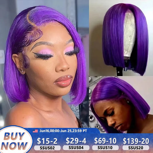 Purple Bob Wig Human Hair Preplucked 13X4 Frontal