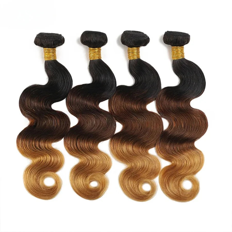 Ombre Colored Body Wave Human Hair Bundles Raw Indian Hair