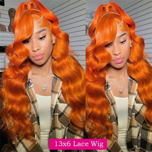 Ginger Hd Lace Frontal  Human Hair Wig 30 Inch Orange Ginger Body Wave