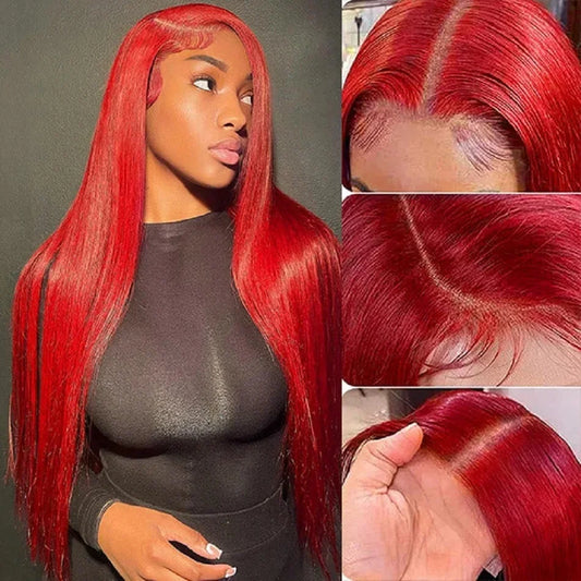 30 40 Inch Red HD Lace Frontal Human Hair