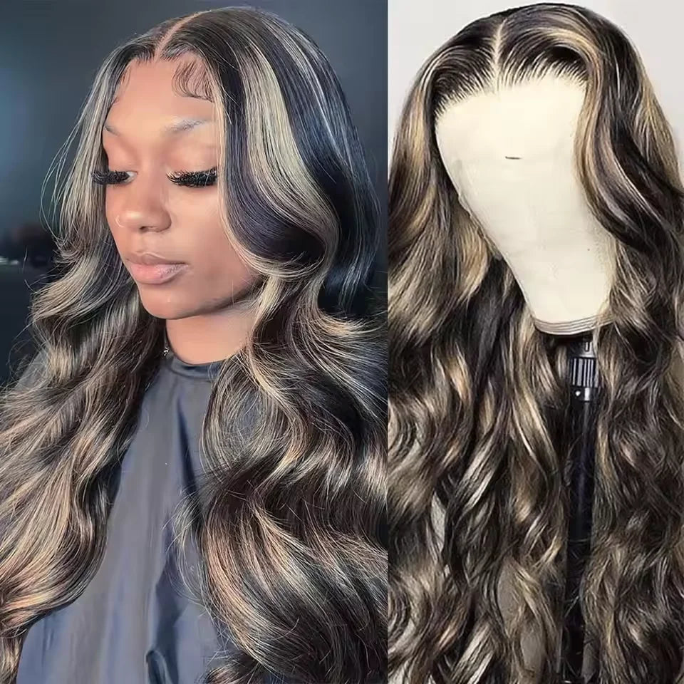 Body Wave Frontal Highlight Wig Human Hair black and blonde