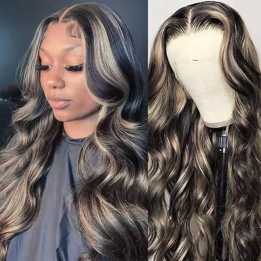 Body Wave Frontal Highlight Wig Human Hair black and blonde