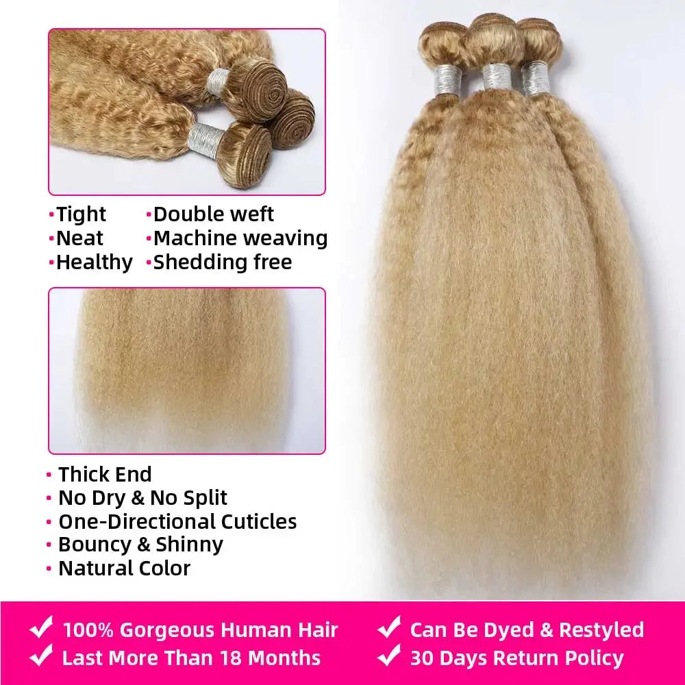 Yaki Straight Blonde Human Hair Bundles Highlight