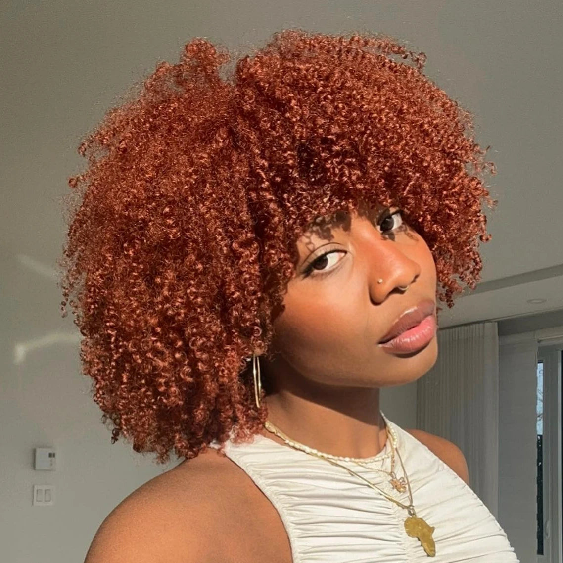 Orange Ginger curly human hair Kinky wig
