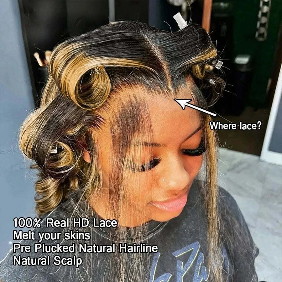 Body Wave Frontal Highlight Wig Human Hair black and blonde