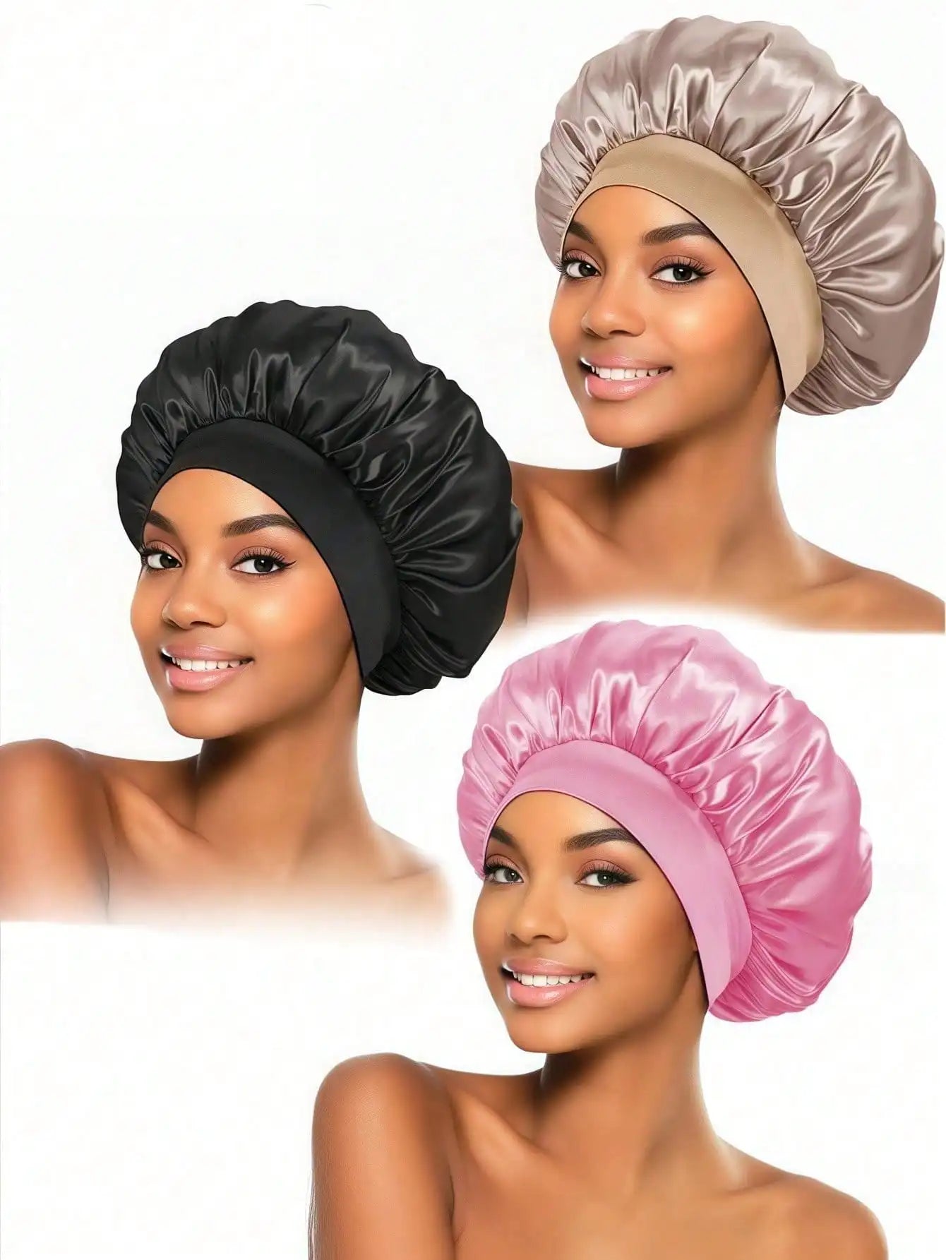 1pcs Silk Sleep Bonnet Set - Satin Hair Wrap For Curly/Natural Hair With Soft Elastic Band (Black & Gold), Gentle Night Cap For