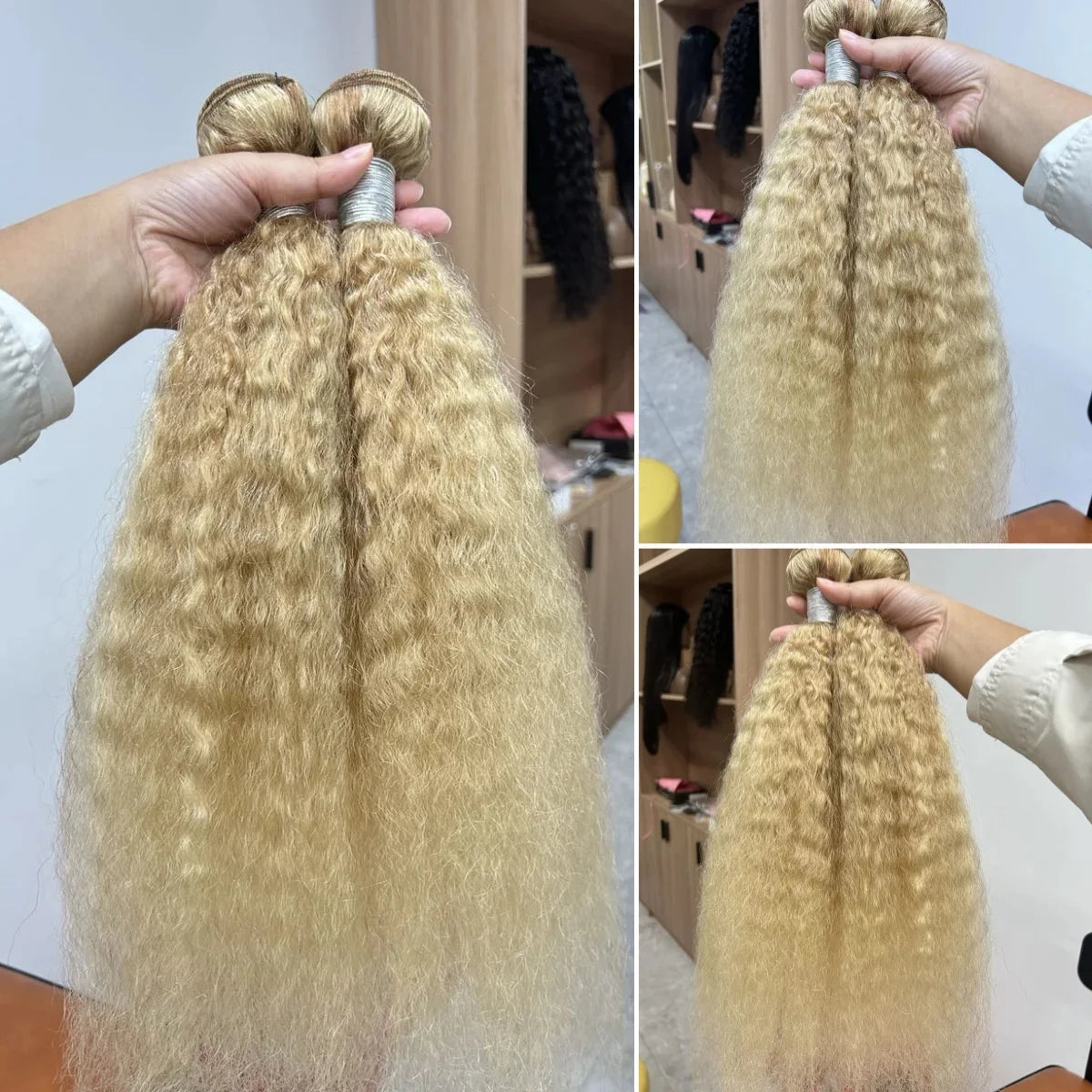 Yaki Straight Blonde Human Hair Bundles Highlight