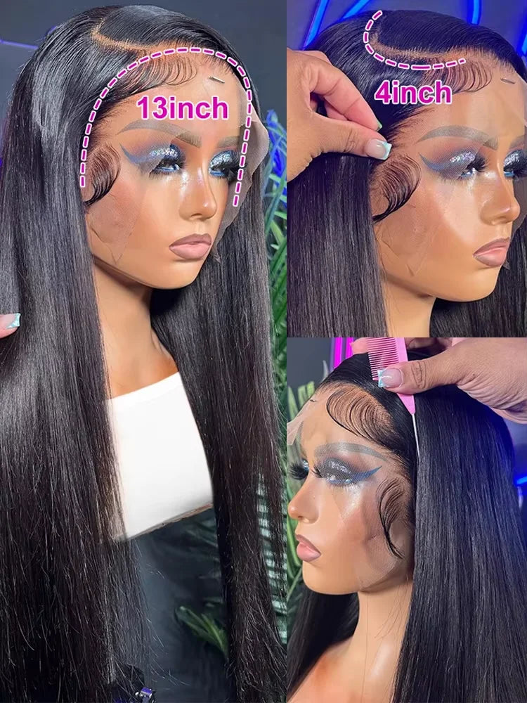 46 50 Inch HD Transparent Straight Frontal 200 Density Brazilian Human Hair