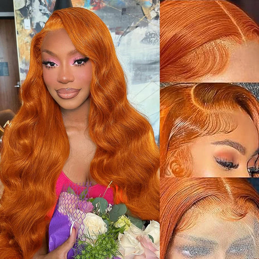 30 36 Inch Body Wave Orange Ginger Lace Front Wigs Human Hair