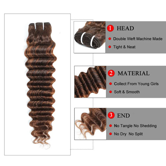 Deep Wave Human Hair Bundles 30 Inch 3 or 4 Bundles Highlight Dark Brown