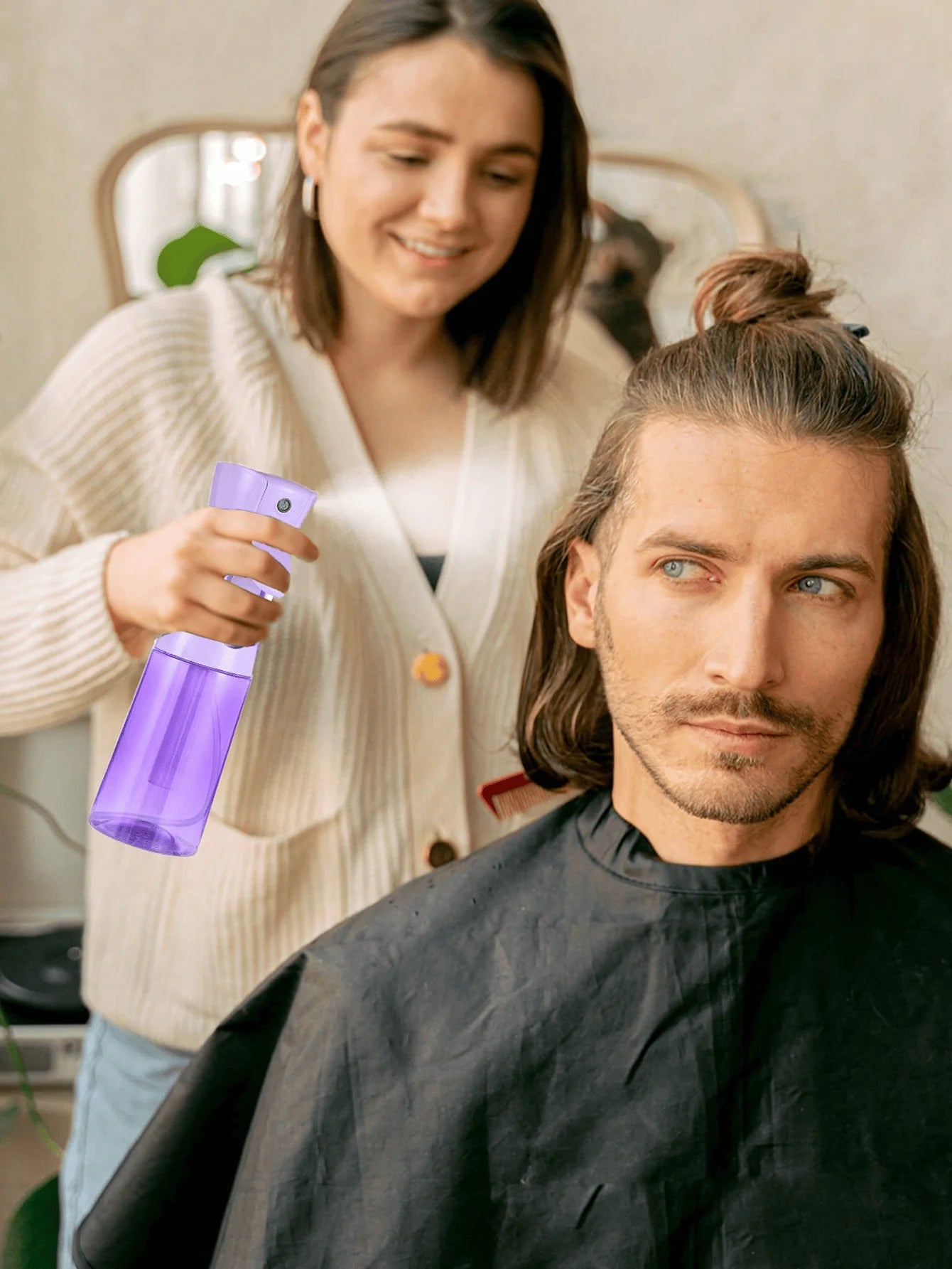 4Pcs Slick Back Hair Brush Set with Spray Bottle, Edge Brush, Rat Tail Comb & Teasing Brush, Hair Styling Tools for Smoothing Ba
