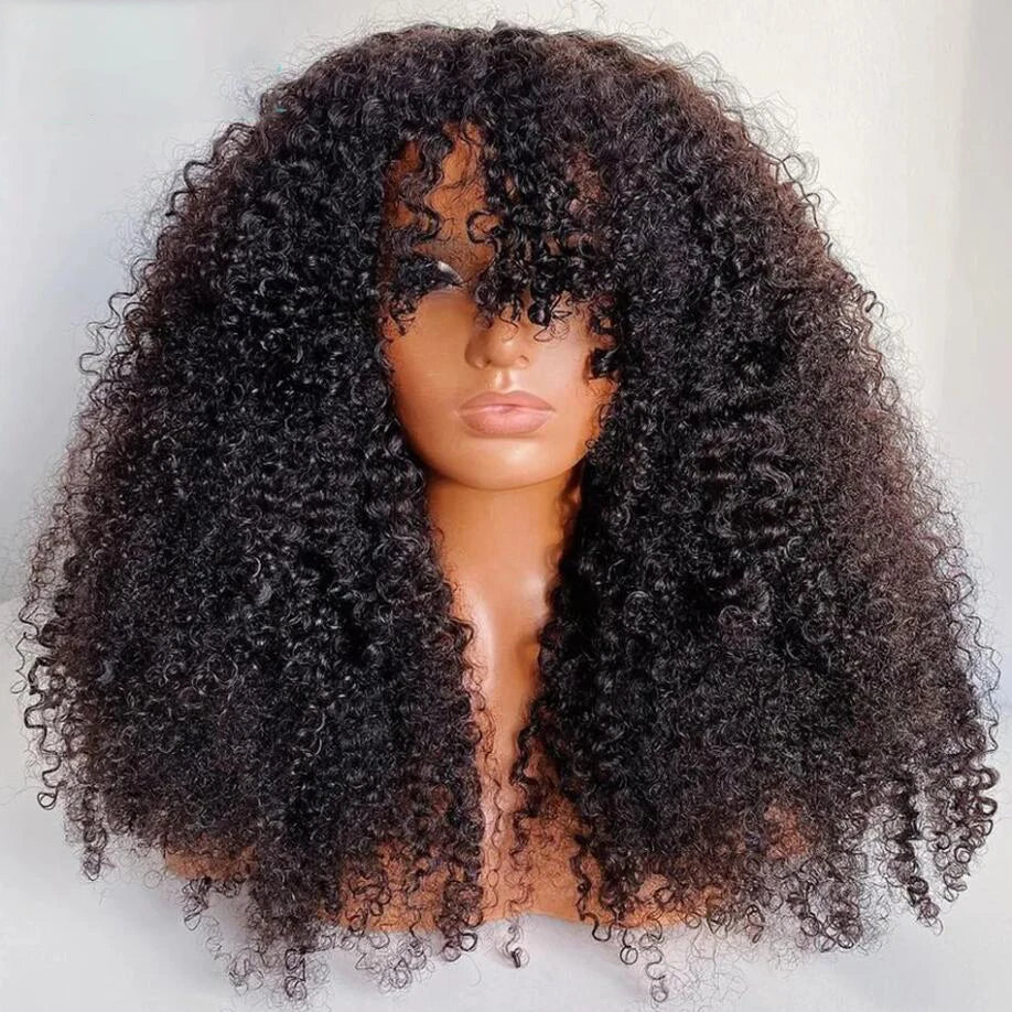Black Kinky Curly Wig With Bangs