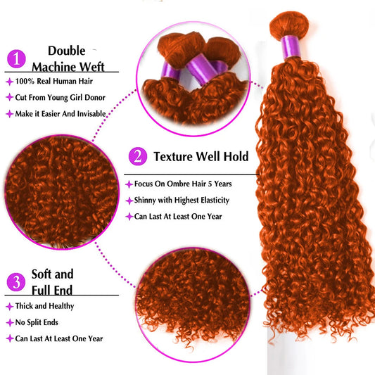 Orange Ginger Kinky Curly Human Hair Bundles