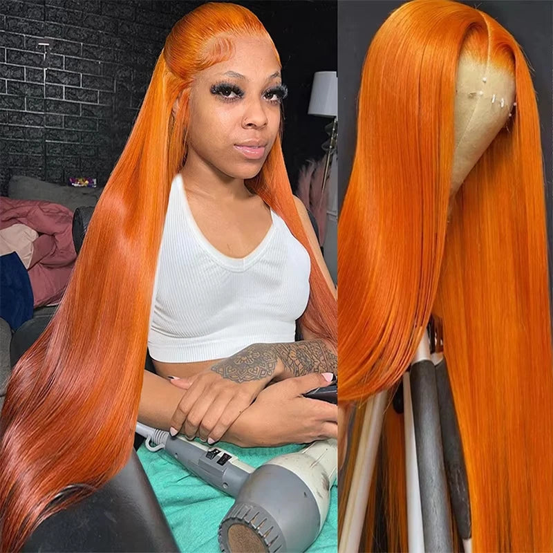 250% Ginger Orange 13x4Wigs Human Hair Bone Straight