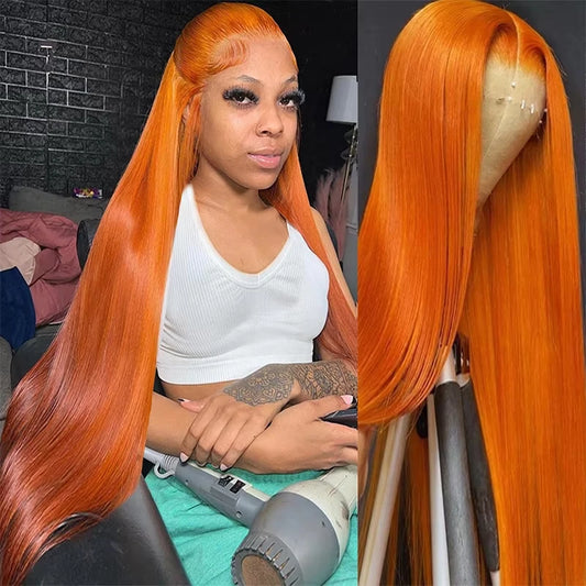 250% Ginger Orange 13x4Wigs Human Hair Bone Straight