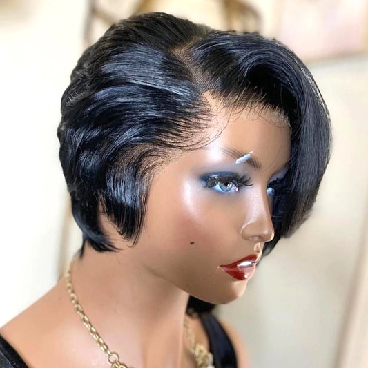 Pixie Cut Human Hair 13x4 Frontal Black, Straight