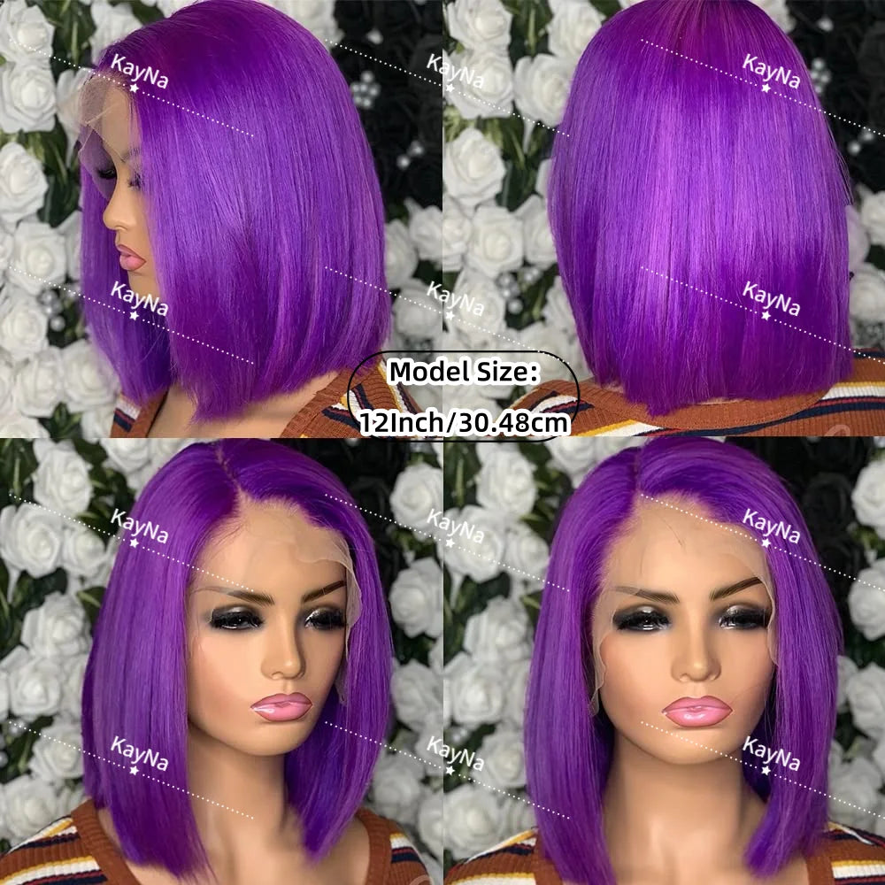 Purple Bob Wig Human Hair Preplucked 13X4 Frontal