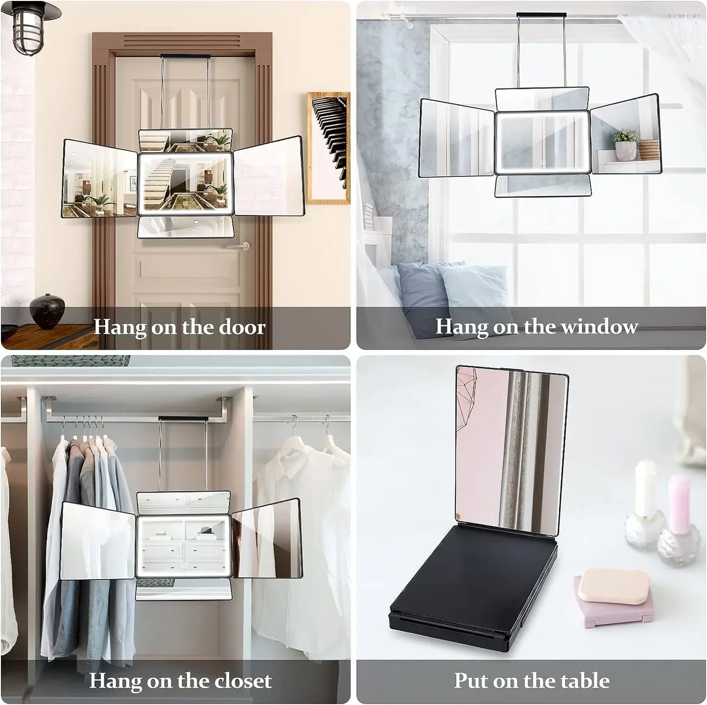 5 Way Mirror for Self Hair Cutting, 360 Mirror for Braiding, 5 Sided Barber Mirrors with Light, Makeup Mirror with Hooks