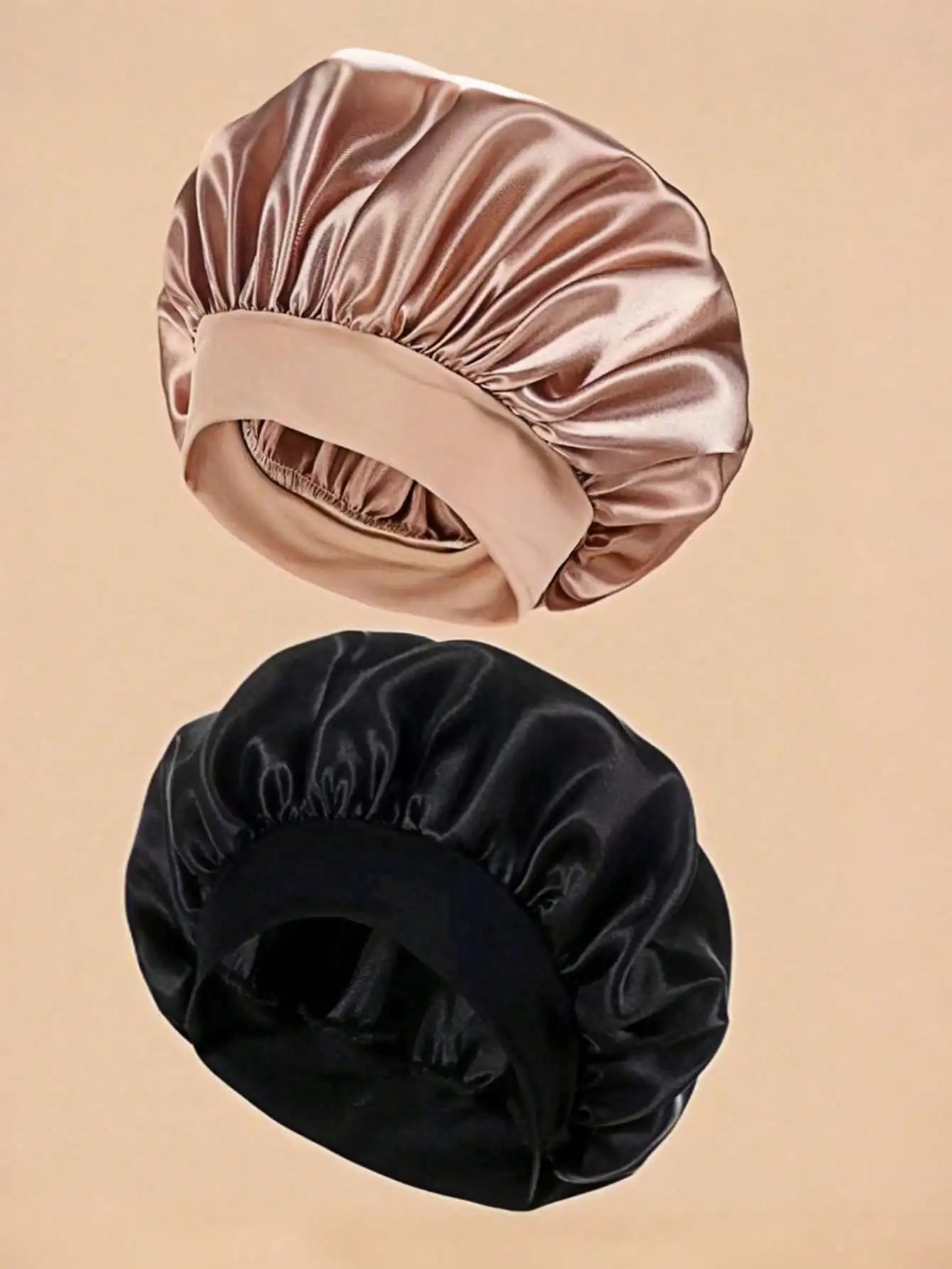 1pcs Silk Sleep Bonnet Set - Satin Hair Wrap For Curly/Natural Hair With Soft Elastic Band (Black & Gold), Gentle Night Cap For