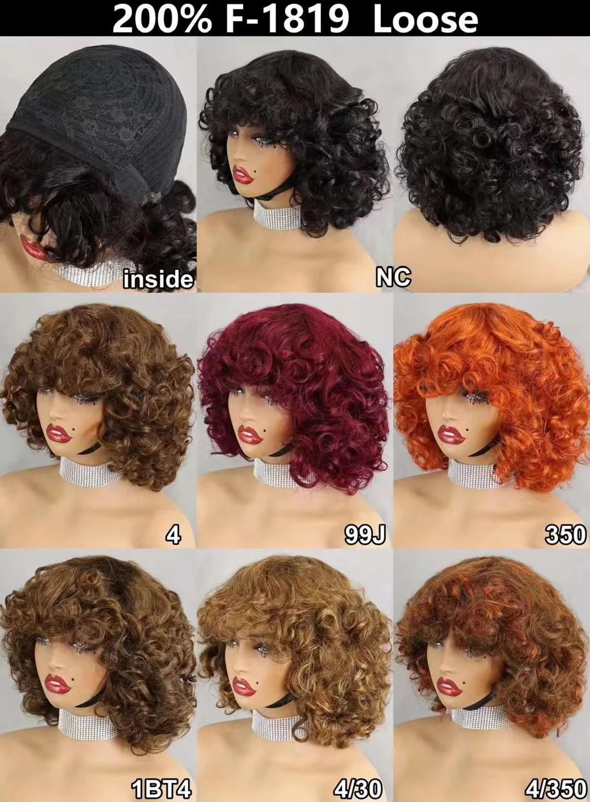 Burgundy Human Hair Wigs Bangs Afro Kinky Curly