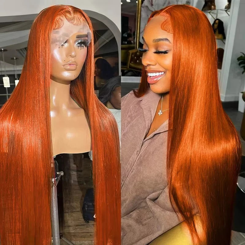 250% Ginger Orange 13x4Wigs Human Hair Bone Straight