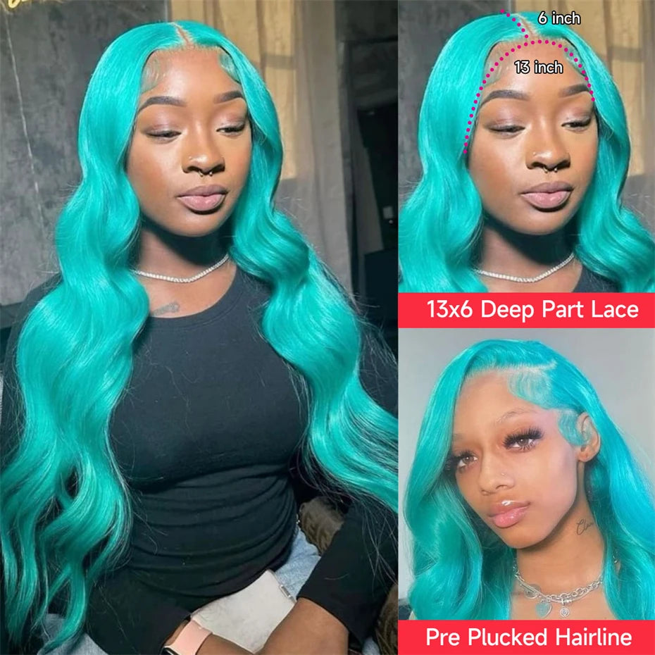 Teal Ocean Blue Lace Front Wig Human