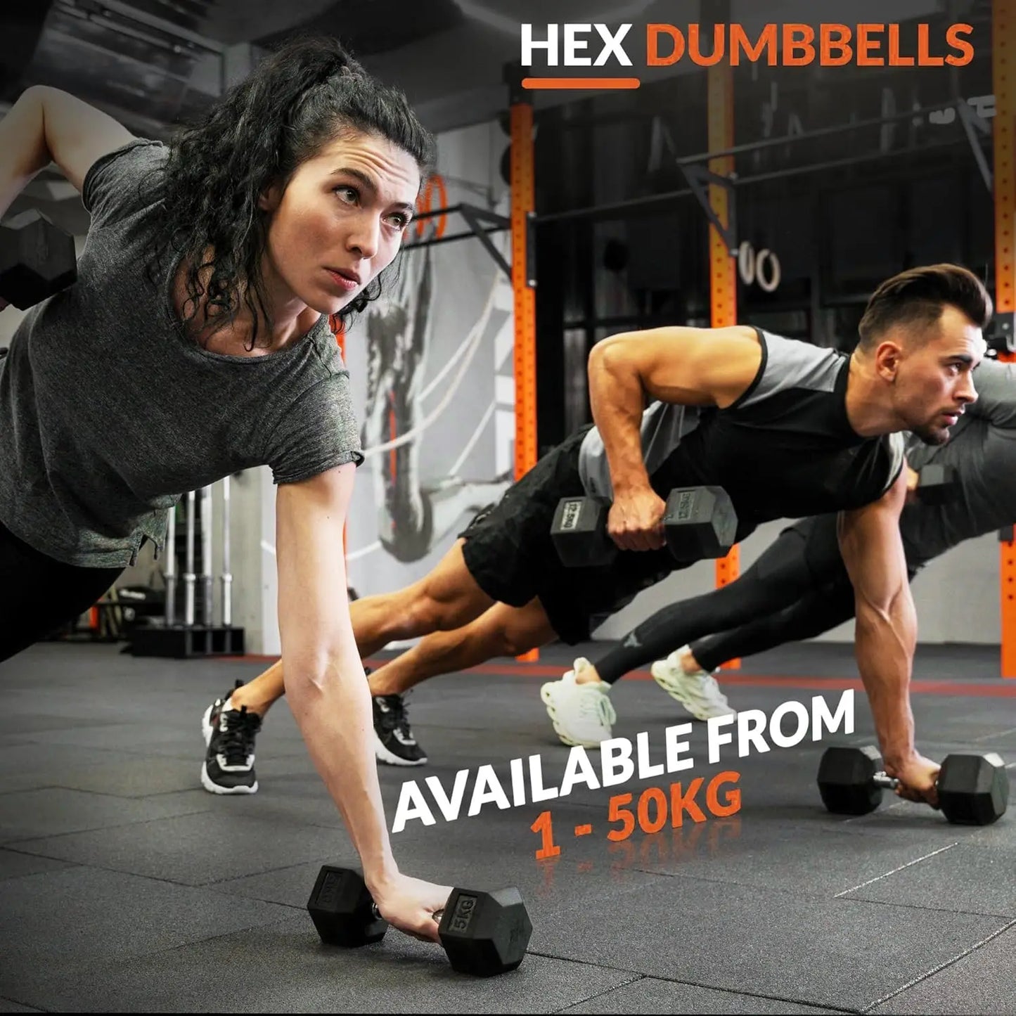 Rubber Hex Dumbbells with Rack 350/450/550 LBS